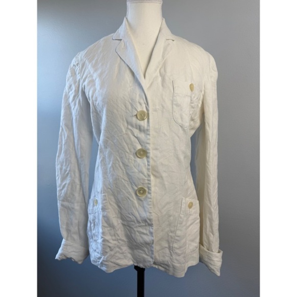 Lauren Ralph Lauren White 100% Linen Blazer Jacket Women‎ Size 4 Old Money